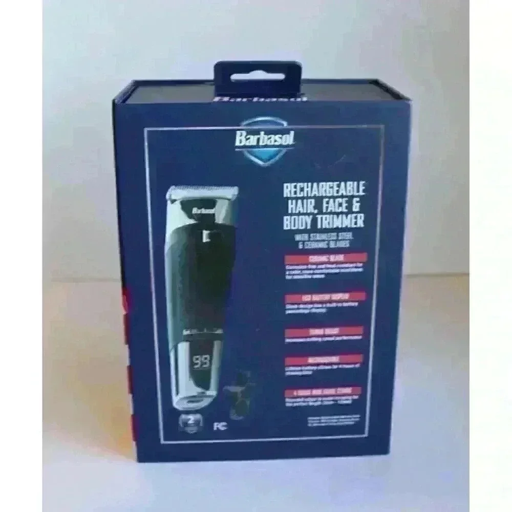 Barbasol Rechargeable Hair Face & Body Trimmer LED Display Stainless Steel Blade